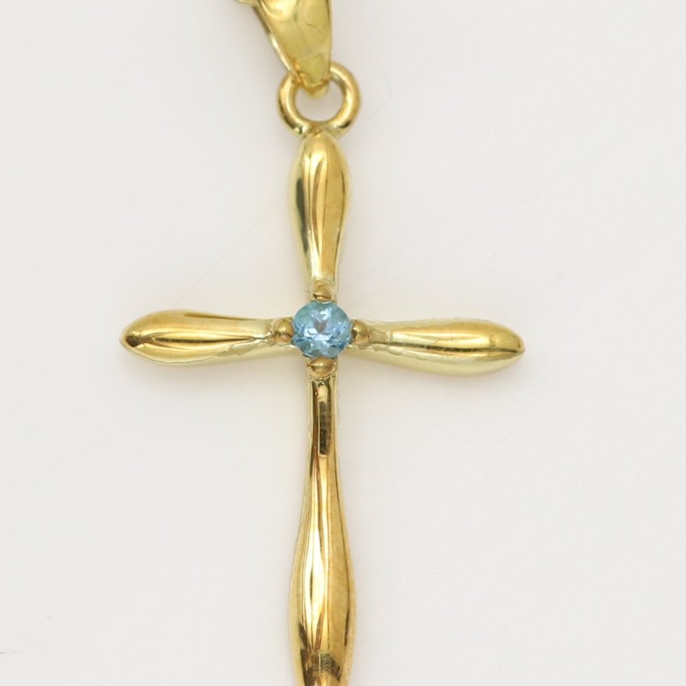 Silver Cross Natural Blue Topaz Cross Pendant plated with 14k gold